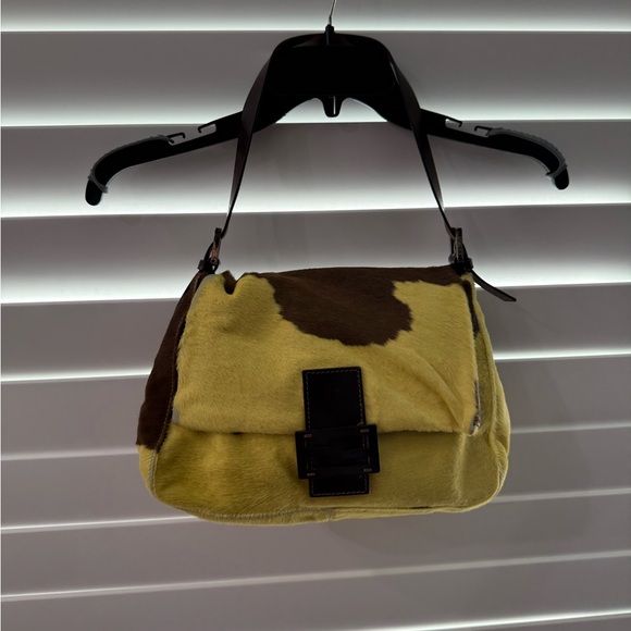 FENDI VINTAGE Pony Hair Mama Bag Brown/Yellow Women's Bag - Picture 2 of 13